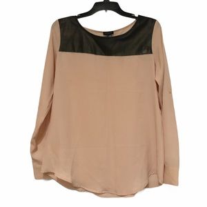 Ann Taylor Faux Leather & Light Peach Blouse